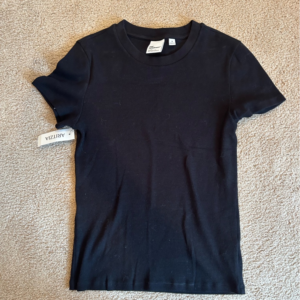 Aritzia Black Ribbed Crew Neck Top